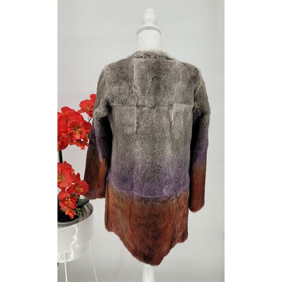 Love Token Womens Multicolor Ombre Rabbit Fur Long Sleeve Open Front Coat Size S - Picture 5 of 8
